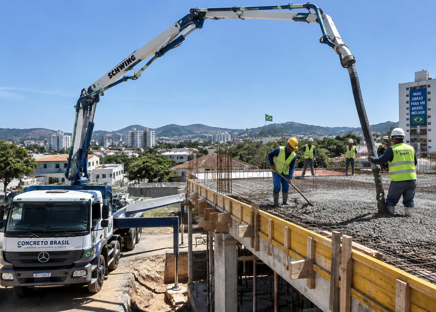 Bomba lançando concreto em laje